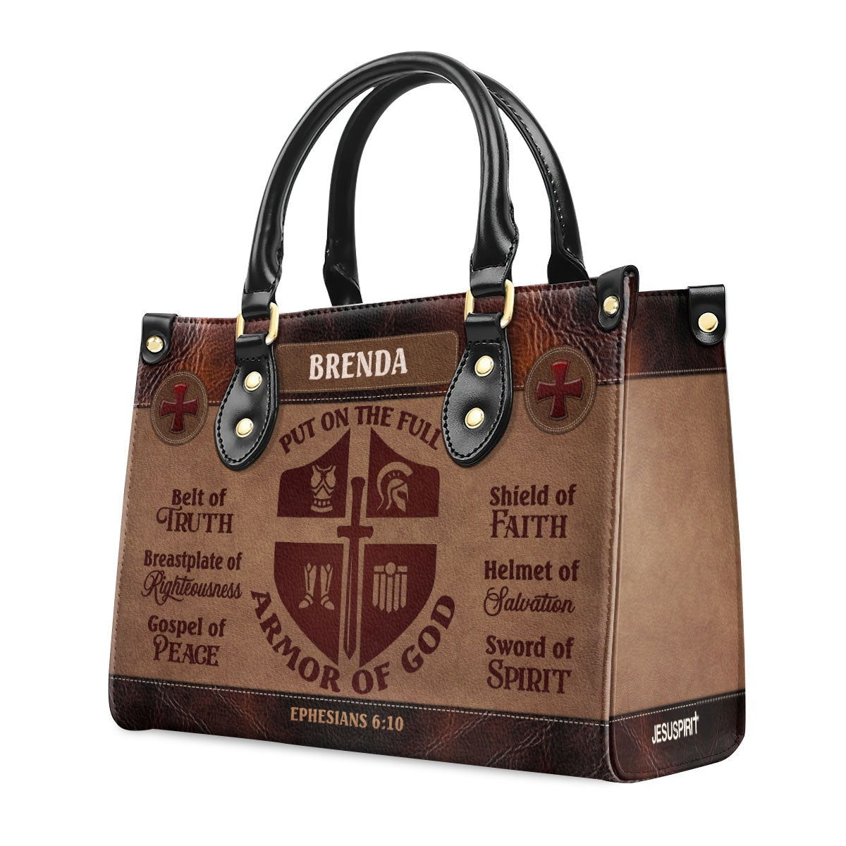 Personalized Armor of God Leather Handbag, Ephesians 6:10 Scripture Purse, Christian Religious Gift for Women BLAF41